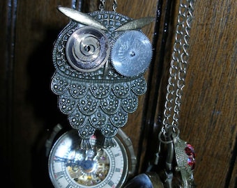Steam punk watch necklace - mechanical ball watch brass owl  watch parts   FunkyAlternativeJewelry OlympiaEtsy paganteam, trashiontea WWWG