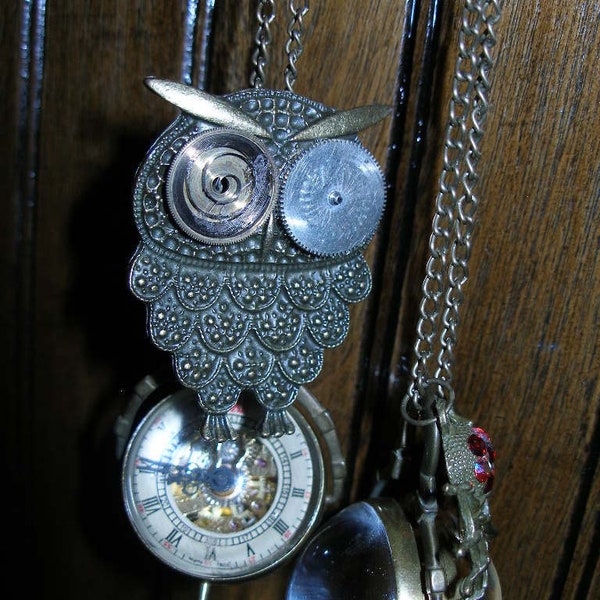 Collier de montre steam punk - montre à balle mécanique en laiton owl pièces de montre FunkyAlternativeJewelry OlympiaEtsy paganteam, trashiontea WWWG