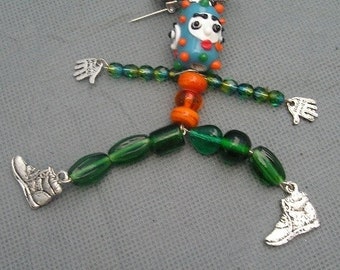 Art doll pin brooch -- BD- Goofy Guy Jumper Dancer ---  etsyBead, FunkyAlternateJewelry, SupportingArtists,  WWWG, OlympiaEtsy,  paganteam