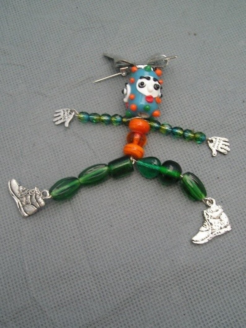 Art doll pin brooch BD Goofy Guy Jumper Dancer etsyBead, FunkyAlternateJewelry, SupportingArtists, WWWG, OlympiaEtsy, paganteam image 1