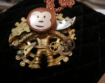 Pendant - Funky steam punk monkey - recycled, upcycled, funny, charming   trashion team, FunkyAlternativeJewelry, SupportingArtists, WWWG