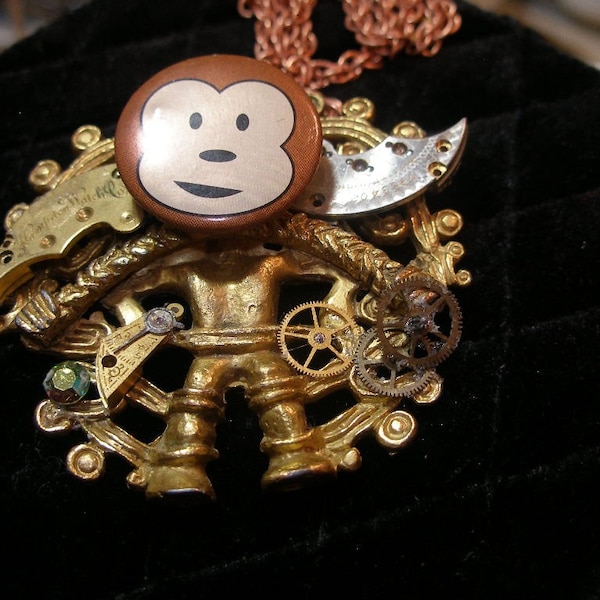 Pendant - Funky steam punk monkey - recycled, upcycled, funny, charming   trashion team, FunkyAlternativeJewelry, SupportingArtists, WWWG