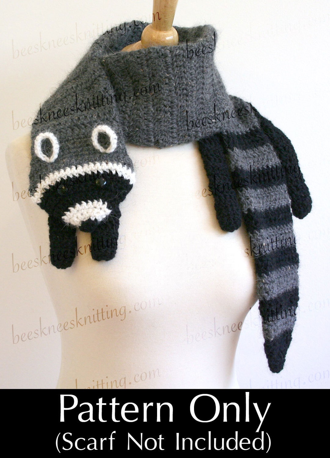 Digital PDF Crochet Pattern for Raccoon Scarf - DIY Fashion