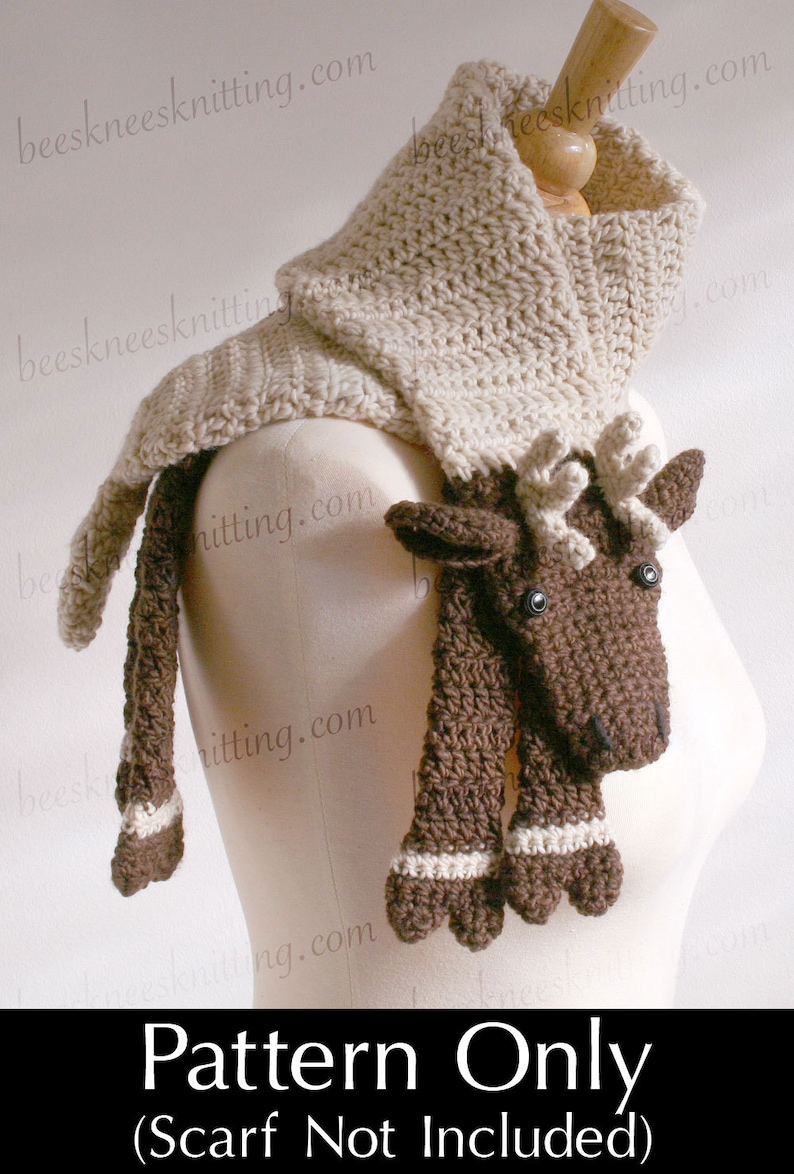 Digital PDF Crochet Pattern for Reindeer Scarf DIY Fashion Tutorial Instant Download ENGLISH only image 1