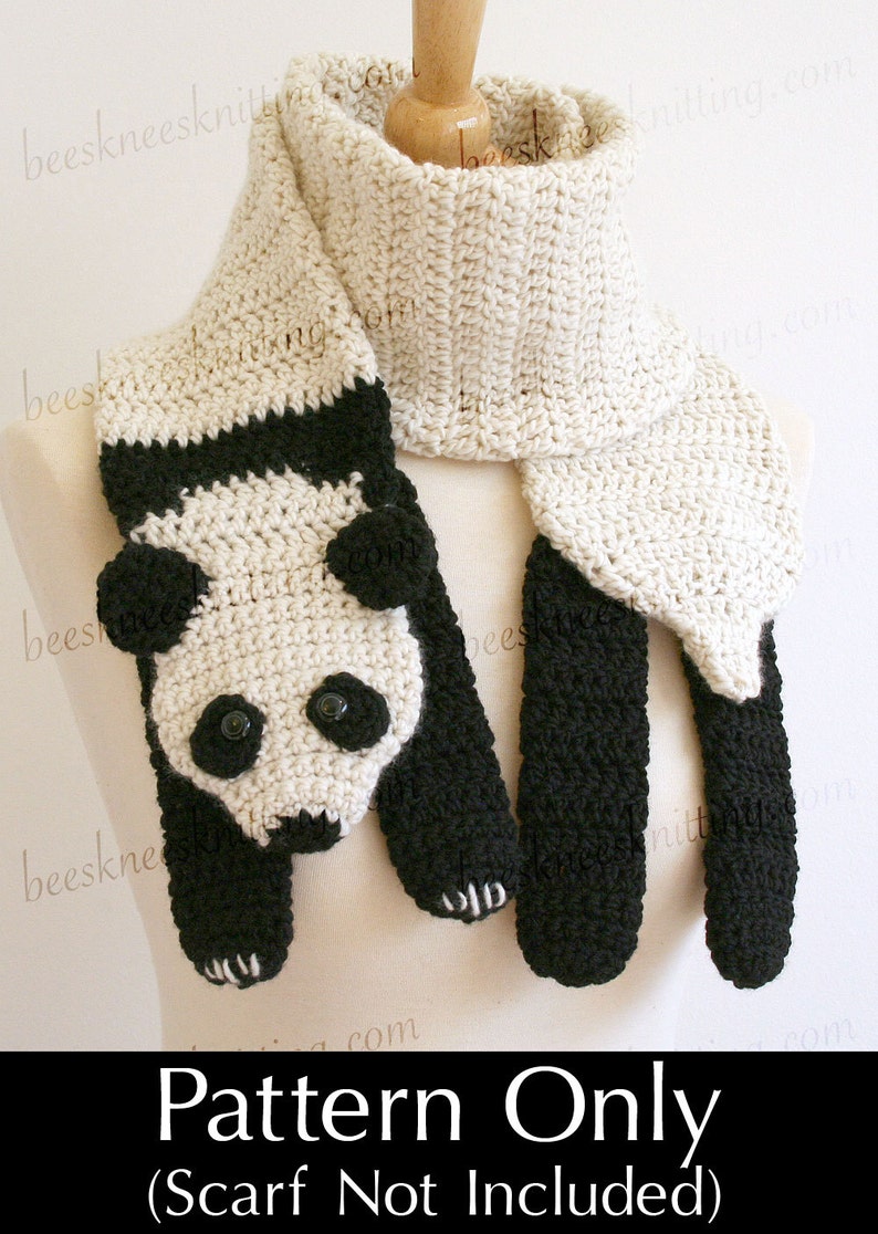 Digital PDF Crochet Pattern for Panda Bear Scarf DIY Fashion Tutorial Instant Download ENGLISH only image 1