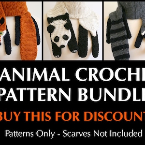 Digital PDF Crochet Pattern Bundle - 3 Crochet Patterns for Animal Scarves - DIY Fashion Tutorial - Instant Download - ENGLISH only