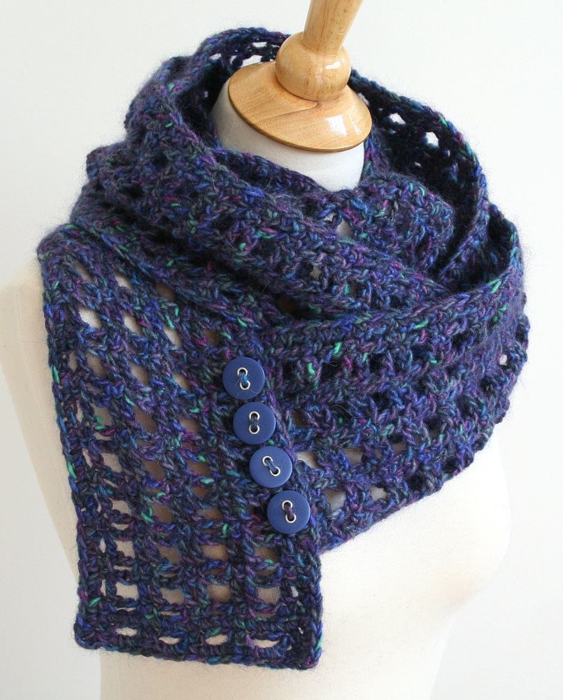 35 Hat and Scarf Crochet Patterns to Keep You Cozy and Creative 18 Window Pane Scarf Crochet Pattern: Buttoned Neck Wrap