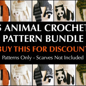 Digital PDF Crochet Pattern Bundle - 5 Crochet Patterns for Animal Scarves - DIY Fashion Tutorial - Instant Download - ENGLISH only