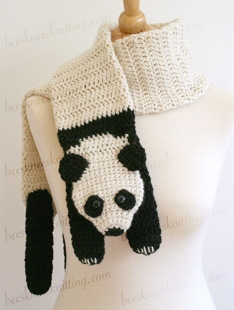Digital PDF Crochet Pattern for Panda Bear Scarf DIY Fashion Tutorial Instant Download ENGLISH only image 2