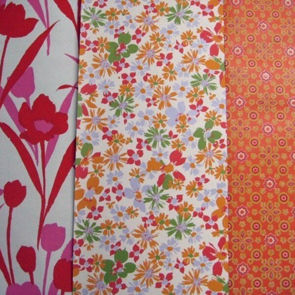 Vintage Wallpaper \/\/ Strawberry Tulips \/\/ Multi Retro Floral \/\/ Burnt Orange Medallion Floral (3 pieces)