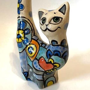 Handmade Ceramic Cat Figurine — Colorful Sculpture, Cute Home Decor & Gift, One-of-a-Kind