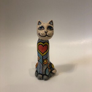Handmade ceramic cat figurine, colorful and vibrant cat sculpture, great for decoration and gift. Sculpture of animals, pets
