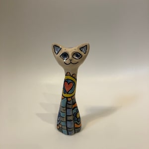 Handmade ceramic cat figurine, colorful and vibrant cat sculpture, great for decoration and gift. Sculpture of animals, pets