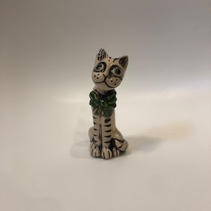 Handmade ceramic cat figurine, colorful and vibrant cat sculpture, great for decoration and gift. Sculpture of animals, pets