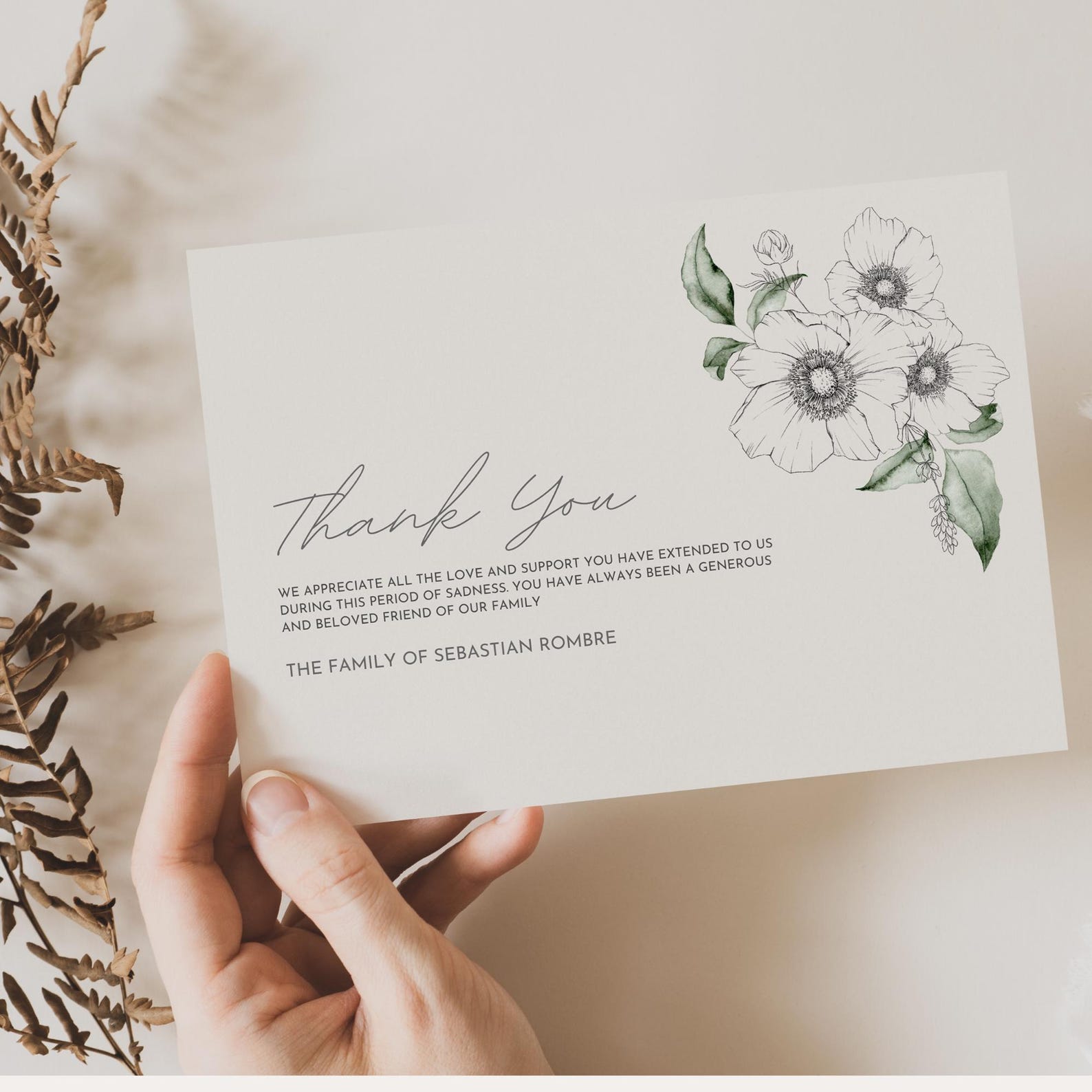 Elegant Funeral Thank You Note Digital Template, Editable Memorial ...