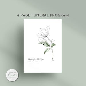 Modèle de toile de programme de funérailles, livret commémoratif de célébration de la vie, nécrologie florale, minimaliste pour homme ou femme imprimable