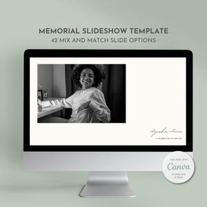 May include: A black and white photo of a person on a computer screen. The text on the screen reads "Ayisha Aina, A Celebration of Her Life". The text "Edit Free with Canva, Download & Send" is also visible on the screen.