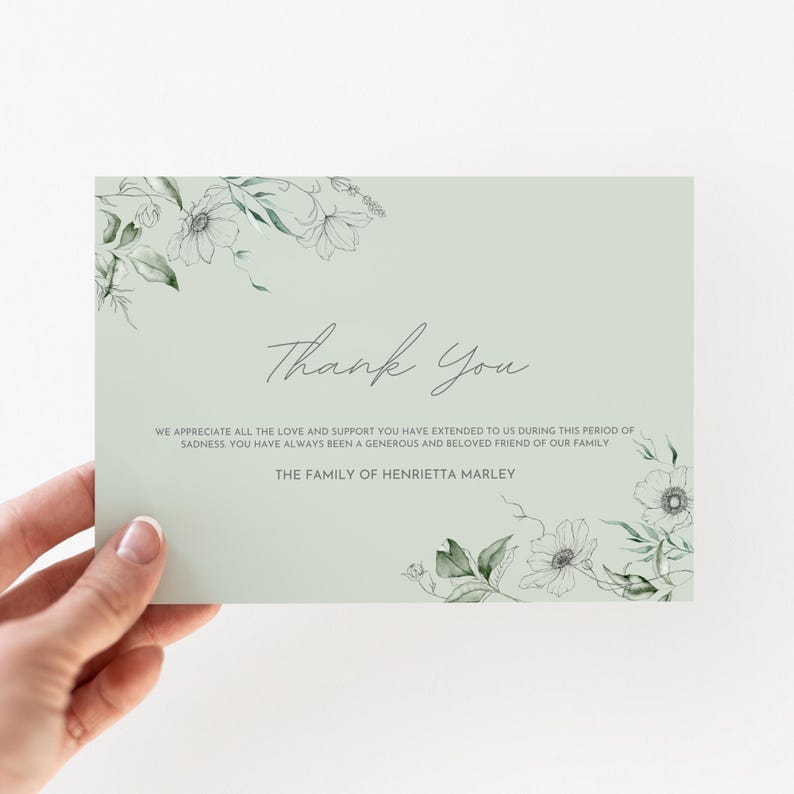 Elegant Funeral Thank You Note Digital Template, Editable Memorial ...