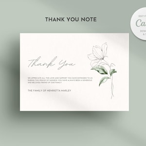 Modelo digital de nota de agradecimento para funeral elegante, cartão de agradecimento memorial editável, cartão de agradecimento de simpatia para impressão