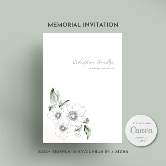 Celebration of Life Invitation Template, Elegant Canva Funeral Service Digital Invite, Minimalist Memorial, Evite Template for Men or Women
