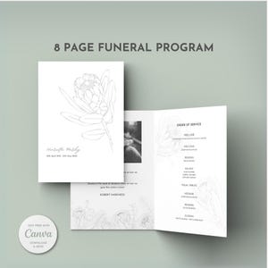 Modèle de nécrologie de programme de funérailles pour homme ou femme, élégant modèle de funérailles imprimable sur toile en deux volets, modèle floral pour mémoire d'amour