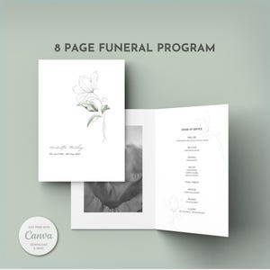 Modèle de nécrologie de programme de funérailles pour homme ou femme, élégant modèle de funérailles imprimable sur toile en deux volets, modèle floral pour mémoire d'amour