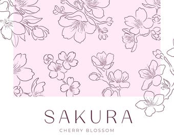 Sakura Cherry Blossom Hand Drawn Flowers, Minimal Lineart Illustrations, Vector Art