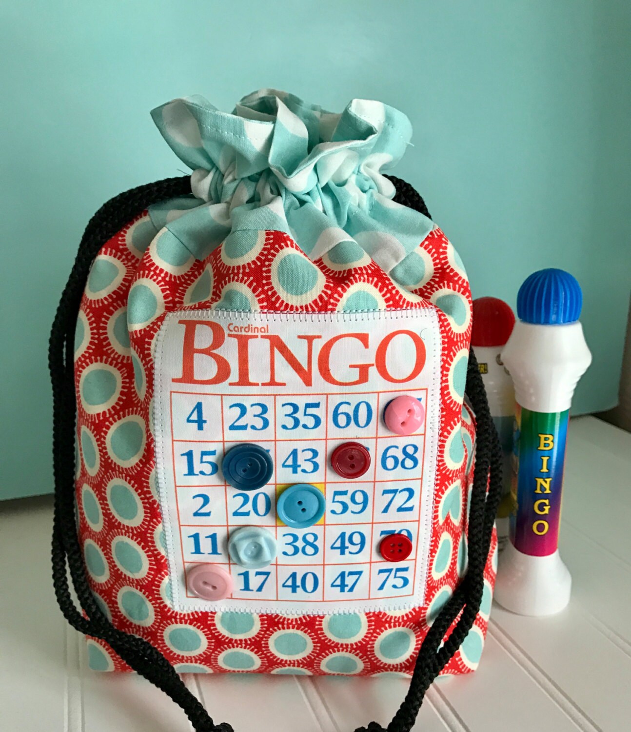 Bingo Bag Polka Dot Drawstring Bag Knitting Project Bag Etsy