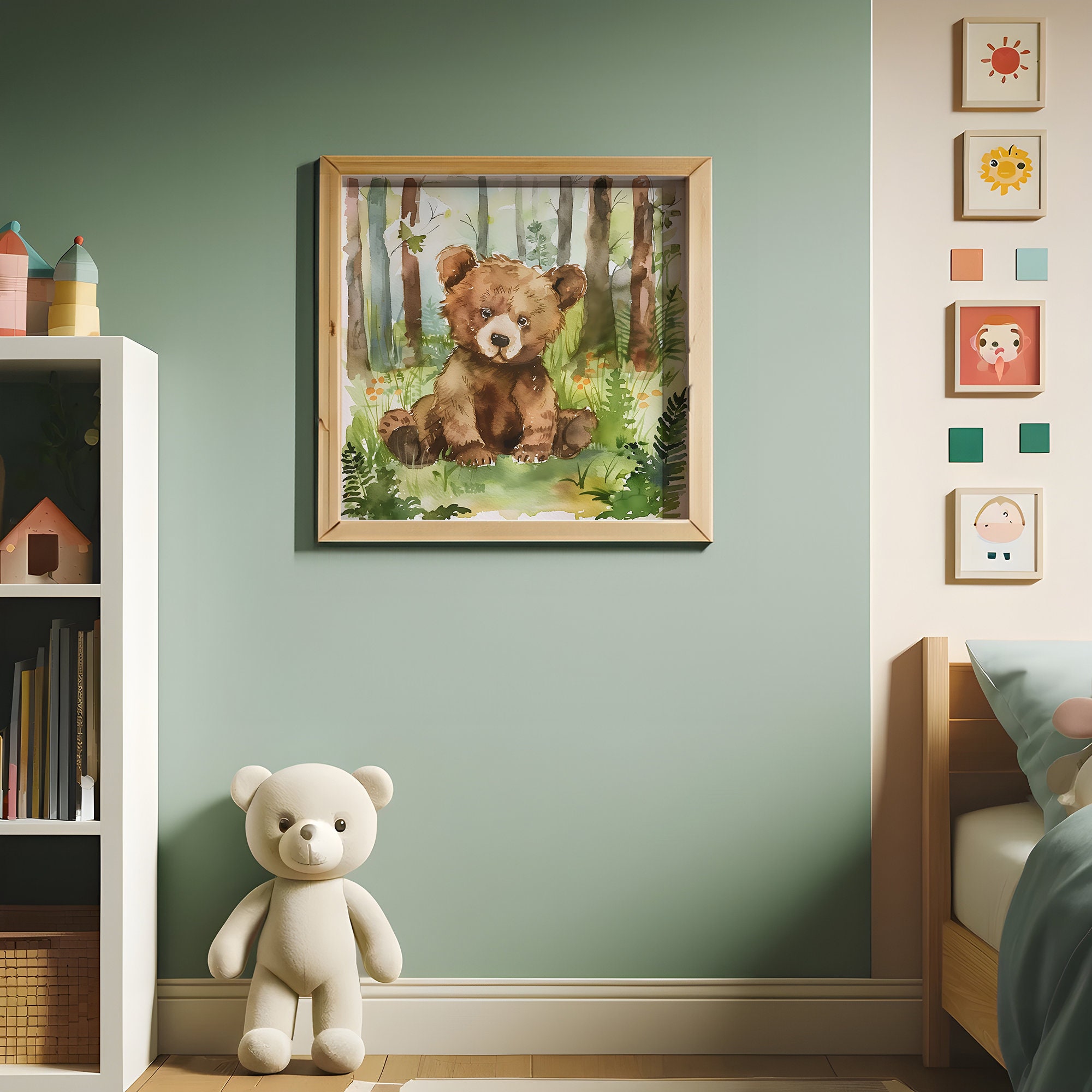 Cute Watercolor Baby Bear Art Print, Forest Animal Wall Decor, Nursery ...