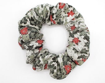 Gray Floral Elegant Silk Scrunchies, Kimono Hair Tie Ship from USA Handmade