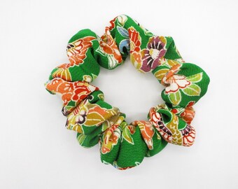 Kimono Scrunchies, Silk Vintage Fabric Hair Tie, Statement Green