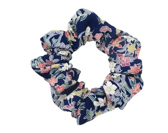 Silk Kimono Scrunchies, Japanese Hair Tie Ship from USA Blue Kawaii Floral