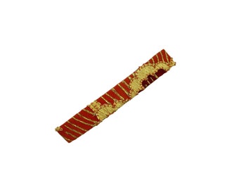 Japanese Kimono Skinny Barrette, Silk Fabric Upcycled Barrette 70mm 2.75 IN Silk Orange Gold