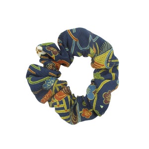 Blue Silk Kimono Scrunchies, Upcycled Vintage Kimono