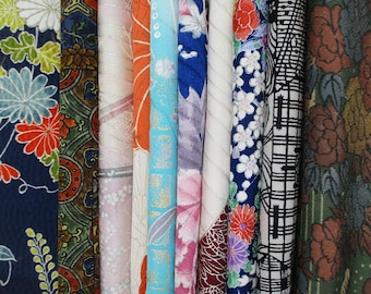 Vintage Silk Kimono Scraps: 10 Small Fabric Pieces - Japanese Patterns FUN Mix
