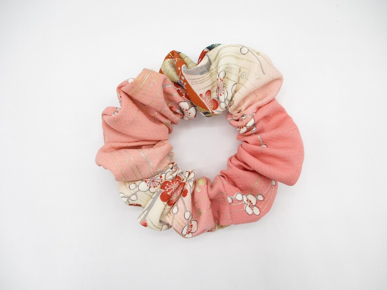 Kawaii Pink Floral Simple Handmade Vintage Silk Kimono Scrunchie immagine 12