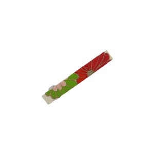 Kawaii Kimono Barrette, Floral Japanese Silk Skinny, 2.75 IN 70mm