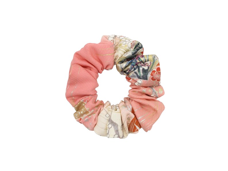 Kawaii Pink Floral Simple Handmade Vintage Silk Kimono Scrunchie immagine 10