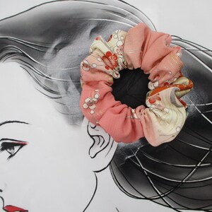 Kawaii Pink Floral Simple Handmade Vintage Silk Kimono Scrunchie immagine 8