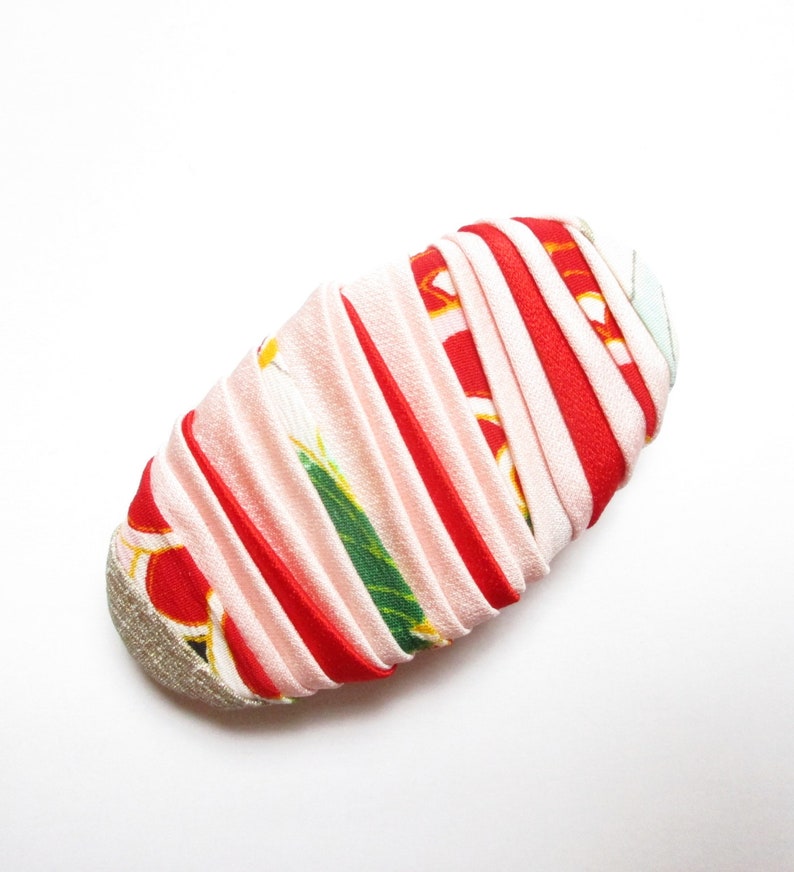 Oval Vintage Silk Fabric Ship from USA 70mm Pink Kimono Barrette