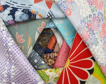 Vintage Japanese Silk Kimono Fabric Scraps, 20 PCS 5" Squares