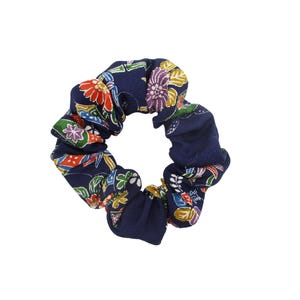 Blue Simple Silk Kimono Scrunchies, Ready to Ship, Japanese Gift Idea