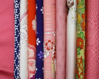 Vintage Silk Kimono Fabric Set, Colorful Scrap Pieces for Crafting WARM Mix