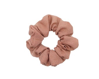 Edo Komon Minimalist Silk Kimono Scrunchy, Salmon Pinkish Light Brown
