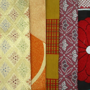 Obi Kimono Fabric Scrap Bag: Japanese Craft Supply, Set of 5