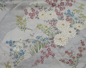 Elegant Floral Silk Kimono Fabric Ship from USA, Japanese Craft Fabric