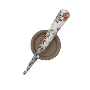 Gray Floral Kimono Hair Clip: Long Silk Fabric Barrette