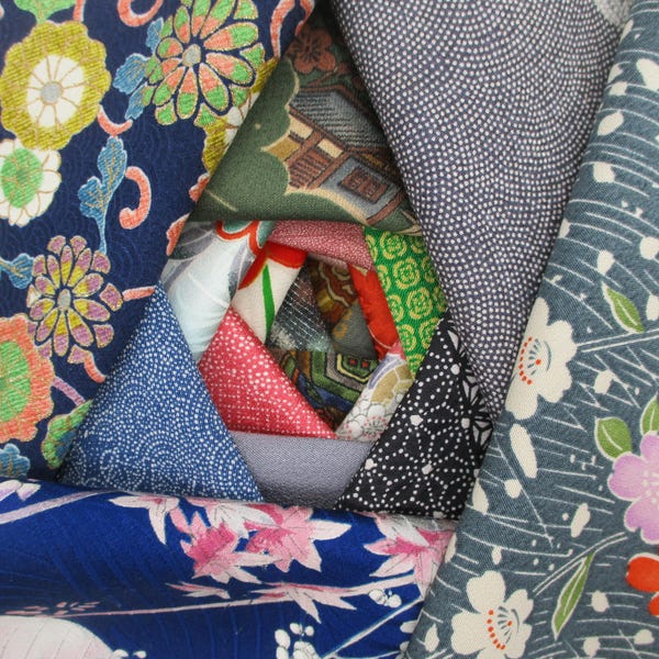 Vintage Japanese Silk Kimono Fabric Scraps, 20 PCS 5" Squares