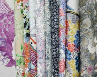 Fun Mix Japanese Silk Kimono Scraps, 10 Small Fabric Pieces