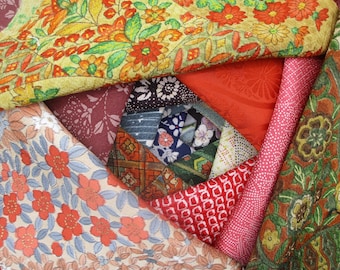 Vintage Japanese Silk Kimono Fabric Scraps, 20 PCS 5" Squares